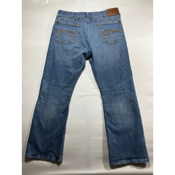 Rock 47 by Wrangler Men's Slim Boot Blue Stretch Denim Jeans - Size 39x30.5 - Picture 2 of 5